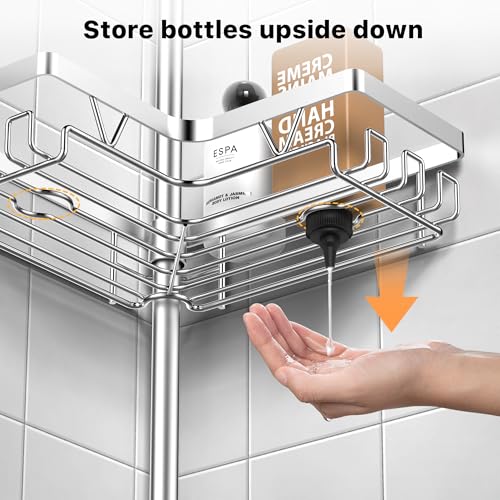 Kegii Shower Caddy - Telescopic Shower Storage Corner Bathroom Caddy, Adjustable No Drilling Shower Shelf With 4 Baskets, Silver