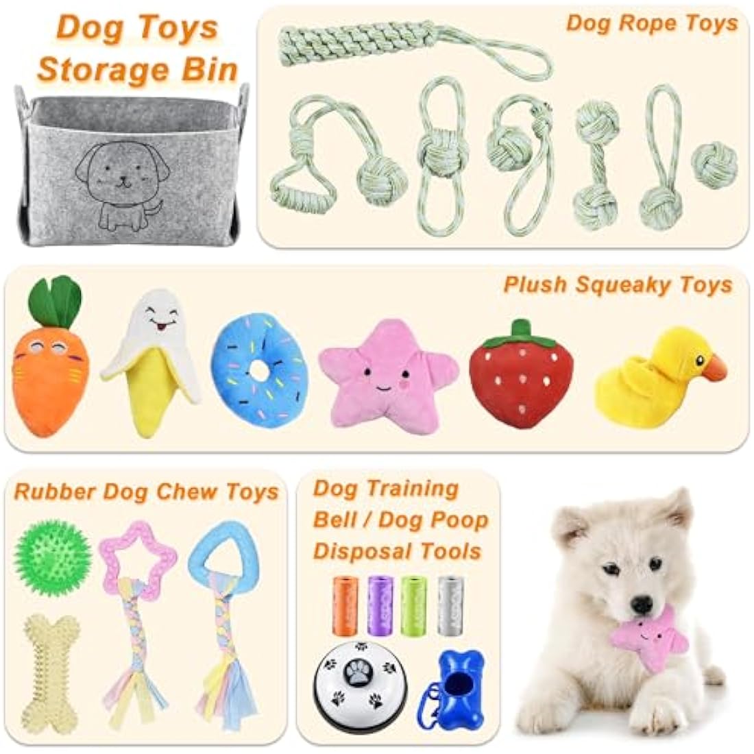 Ousiya 24 Pack Puppy Toys Set with Storage Box - Small Dog Teething Toys for Playing and Training