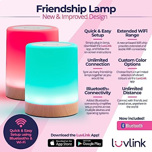 LuvLink Friendship Lamp v2 Extended WiFi Range - Simple Bluetooth Setup (Set of Four)