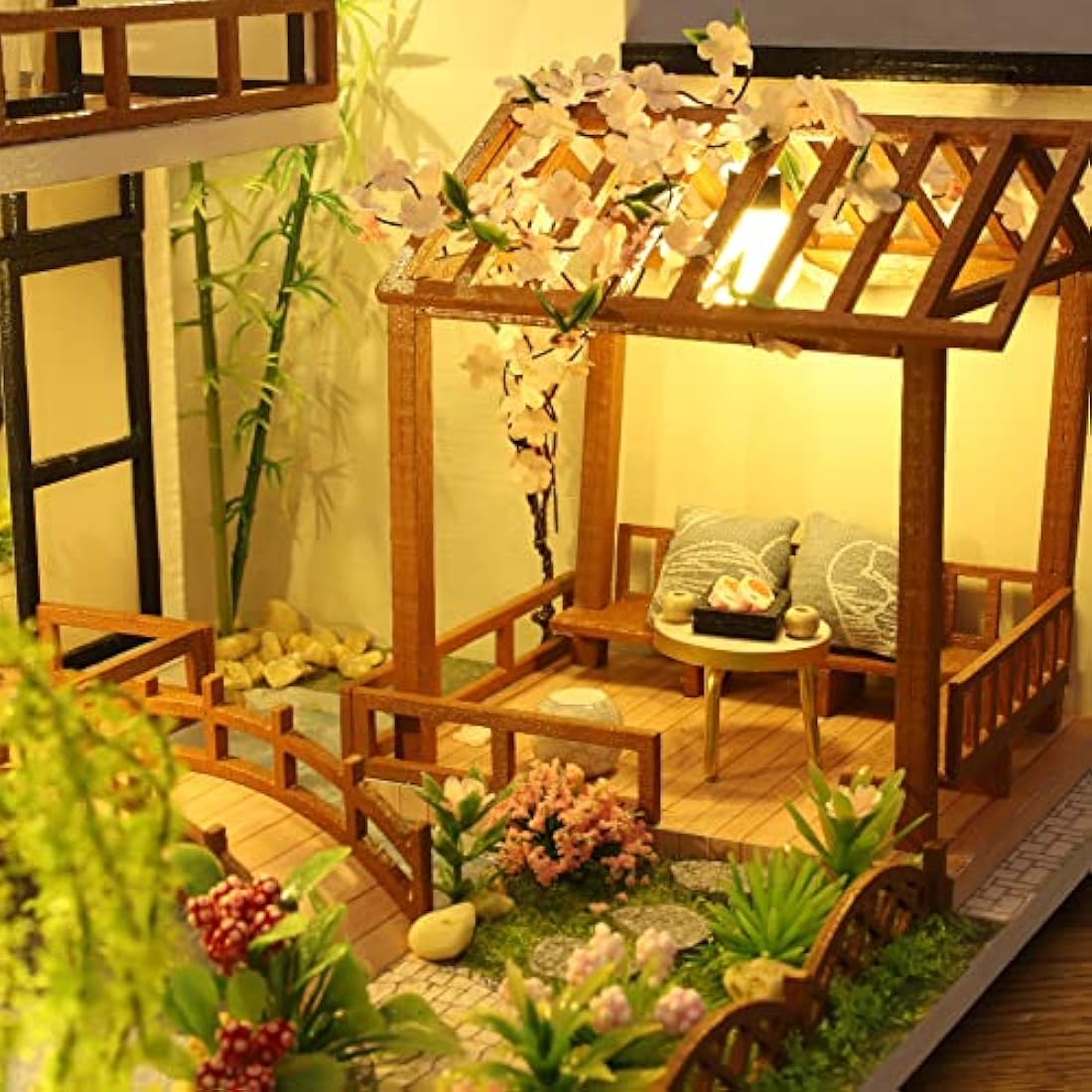 Cuteefun Miniature DIY Dolls House Kit, Wooden Doll house Kit with Furniture and Music Box, Handmade Crafts for Adults, 1:24 for Birthday, Valentine's Day Father's Day(Oriental Villa)