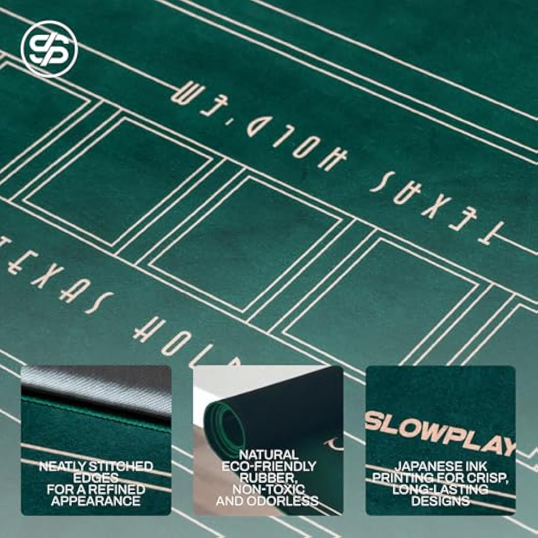 SLOWPLAY Nash 240x120 cm Texas Hold'em Poker Mat | Portable Poker Table Top with Art Deco Layout Print, Hemmed Edges, Smooth Surface, and Premium Carrying Bag for Games Everywhere
