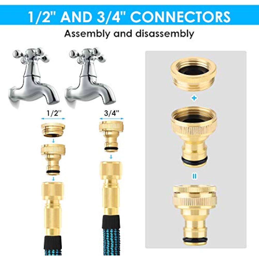 KETTOYA 50FT Expandable Garden Hose, Flexible Water Hose with 10-Pattern Spray Nozzle, Leak-Proof Retractable Heavy Duty Hose Pipe, 4-Layer Latex Core, Durable 3750D, Brass Alloy Connector, Kink-Free