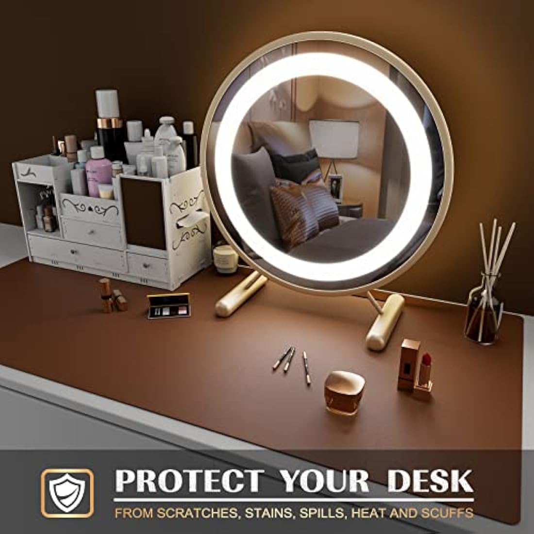 K KNODEL Large Office Leather Desk Mat, Mouse and Keyboard Pad, Computer and Laptop Mat, Desktop Protector and Cover, Writing Pad and Blotter (90x43cm, Brown)