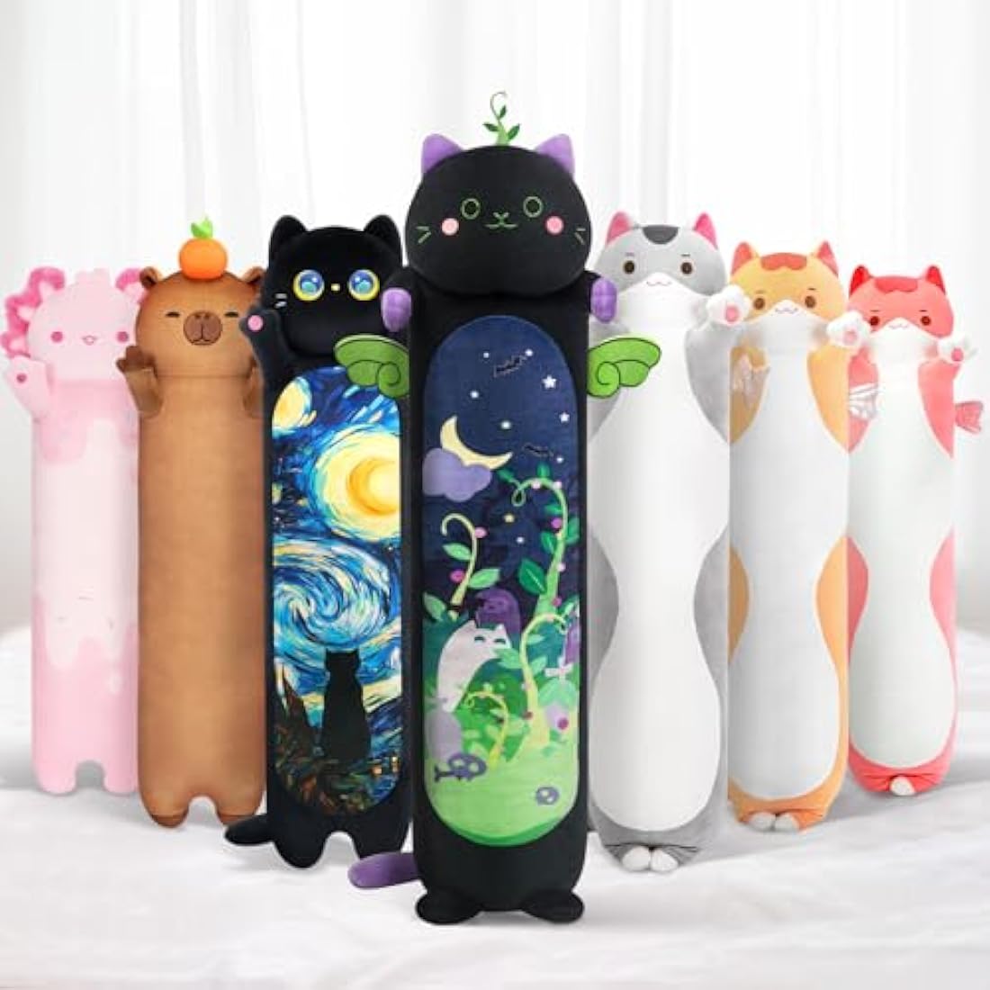 Mewaii 28in Long Devil Mint Cat Plush Pillows Stuffed Animals Squishy Pillows - Plushie Cute Kitty Sleeping Hugging Plush Pillow Soft Toys for Kids(Black)