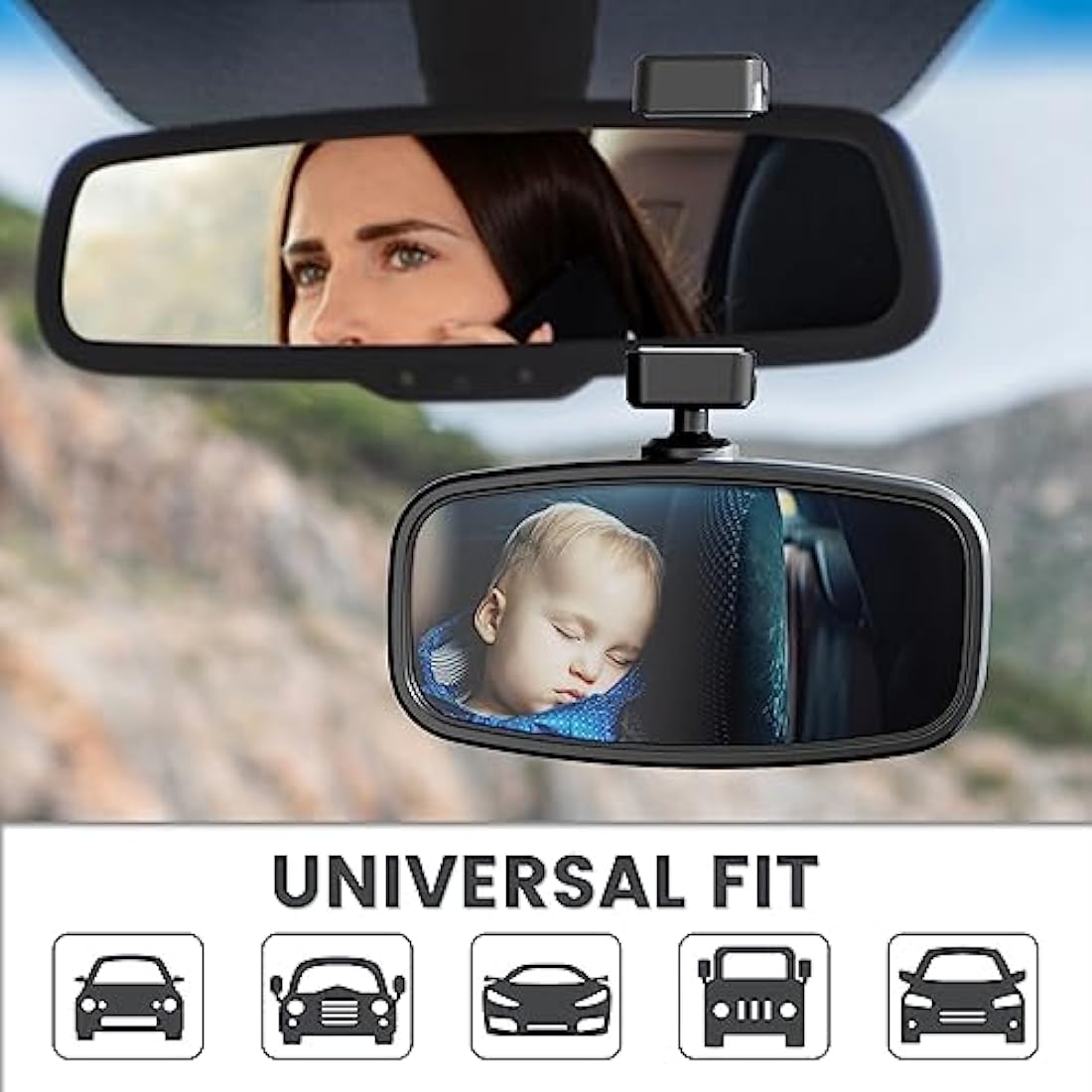 Car Mirror Baby Rear View, 360° Rotatable Rear View Mirror, Spring-Loaded Mounting, Glass Mirror, Car Seat Mirrorfor Rear Seat Safety (12.9 * 6.5cm)