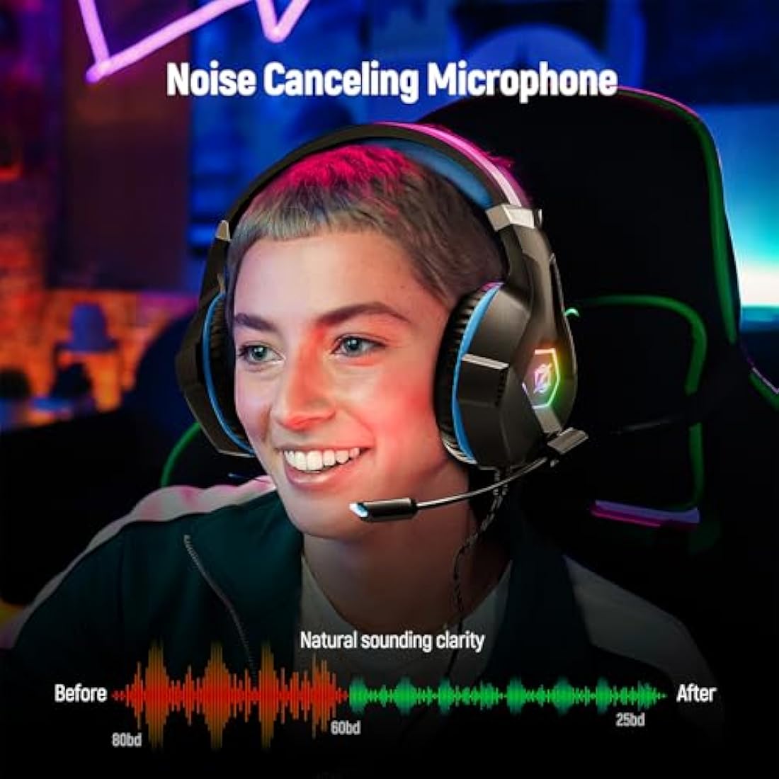 Gaming Headset Stereo Surround Sound Gaming Headphones with Breathing RGB Light & Adjustable Mic for PS4 PS5 PC Xbox One Laptop Mac