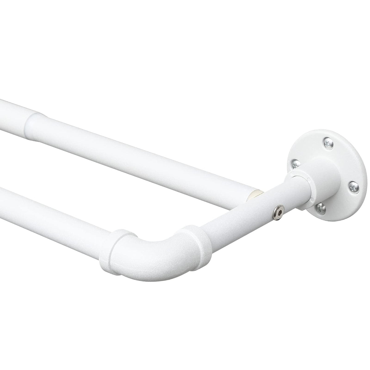 Harrms Industrial Double Curtain Pole, Curtain Poles for Eyelet Curtains, Matt White, 74-163cm, Extendable Metal Curtain Rod Blackout Room Darkening
