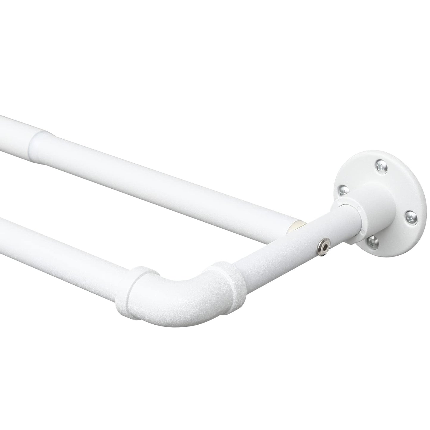 Harrms Industrial Double Curtain Pole, Curtain Poles for Eyelet Curtains, Matt White, 74-200cm, Extendable Metal Curtain Rod Blackout Room Darkening
