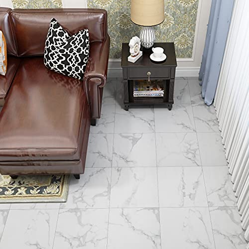 Livelynine Vinyl Flooring Adhesive Floor Tiles Grey White Marble Self Adhesive Floor Tiles Peel and Stick Floor Tiles 30x30cm Vinyl Floor Tiles for Bathroom Kitchen Hallway Bedroom Living Room, 4pcs