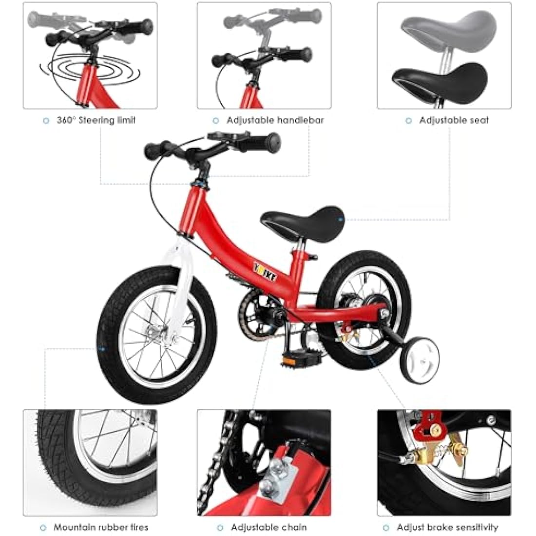 YBIKE Balance Bike 2 in 1,The Dual Use of a kids' Balance Bikes and Kids Bike, for 2 3 4 5 6 7 Years Old -12 14 16 Inches with Training Theory, Brake, Pedal