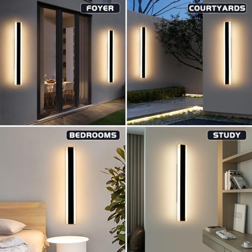Mikeru IP65 Outdoor Wall Lights, 80CM LED Long Wall Light 2Pack 28W Modern Garden Wall Lights Mains Powered 3000K Warm White Garden Fence Lights Hard-Wired for Exterior Walls, Courtyards