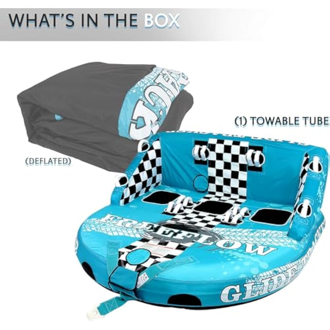 SereneLife Heavy-Duty Inflatable Towable Booster Tube, 1-2 Person Water Tube for Boating, Soft Foam Seats, Secure Grip Handles, Durable & Tear-Resistant Design- Perfect for Watersports & Lake Fun
