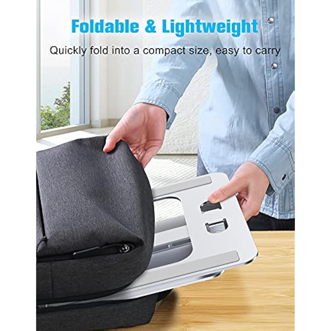 Babacom Laptop Stand Lap Desk, Ergonomic Foldable Computer Stand with Adjustable Height, Ventilated Aluminium Alloy Riser Compatible with MacBook Air, Pro, All 10-16" Laptops (Silver)