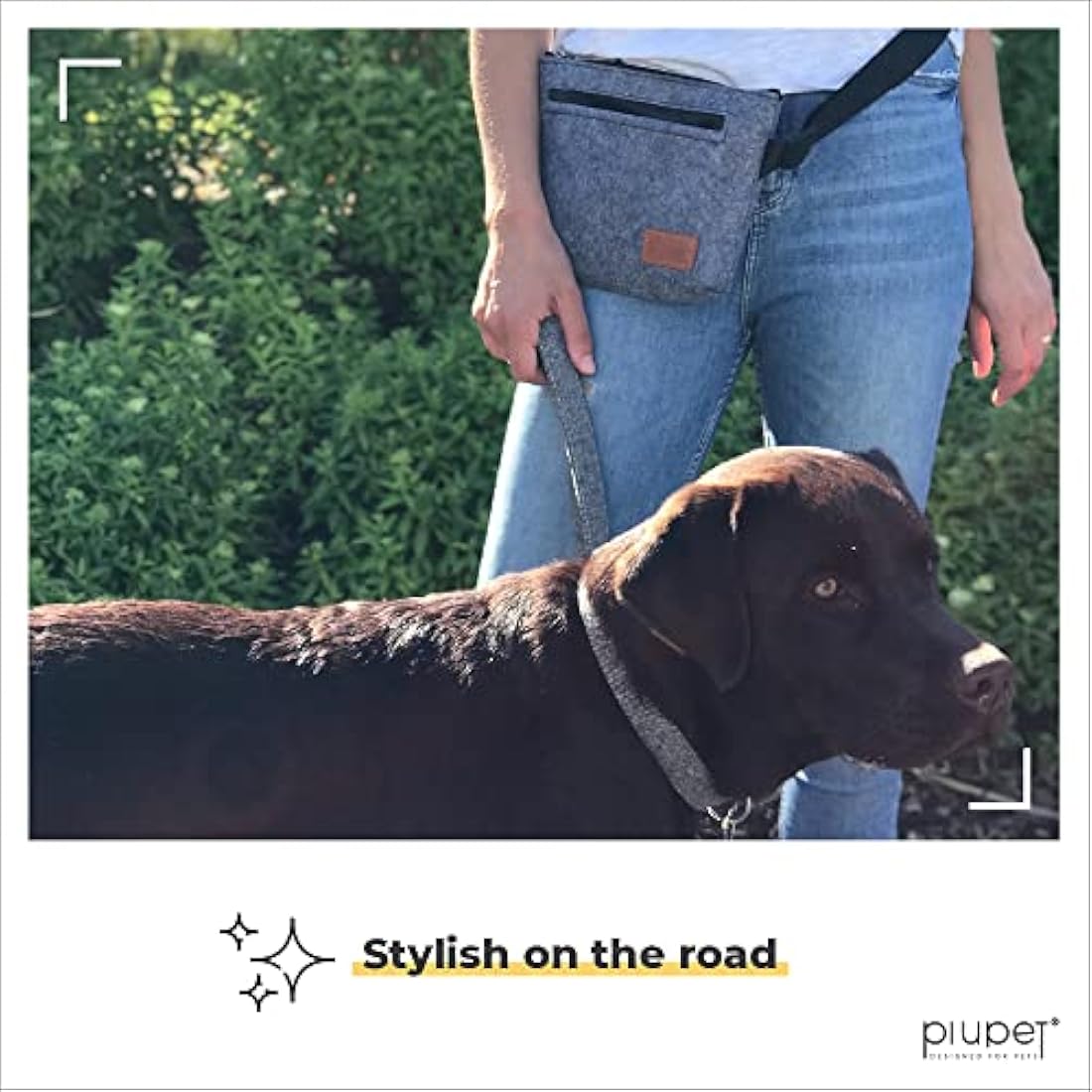 PiuPet® Dog treat pouch I With 3 pockets I Magnetic closure I Dog walking bag I Dog treat bag I Dog food pouches in felt-look I Dog training treat pouch