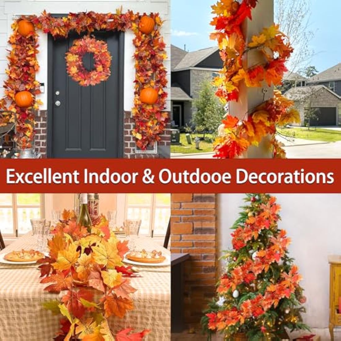 TENQUAN 2 Pack Artificial Autumn Maple Leaves, 5.7 FT Autumn Garland Decoration Fall Hanging Plant Leaves 175cm/Piece Halloween Thanksgiving Party Decor for Home Wall Garden Rireplace Stair (Red)