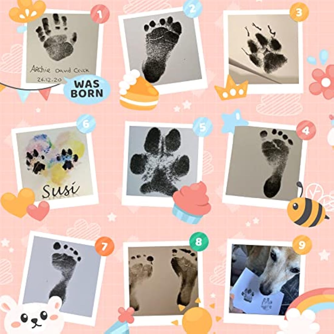 Nabance Baby Handprint and Footprint Kit, Dog Paw Print Kit, 2 Large Size Inkless Ink Pads with 2 Photo Frames, 4 Imprint Card, Pet Paw Print Kit for Dogs & Cats, PawPrint Stamp Pad, Family Keepsake