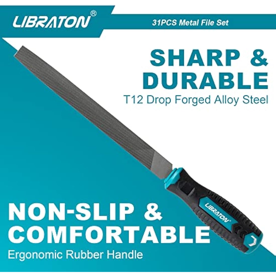 Libraton Metal File Set, Metal Files 31PCs, Metal Files for Steel, 12 Needle Files with Case, Riffler File, 12 Sandpapers, Steel Brush, File Sets for Wood and Metal, for Metalworking & Woodworking