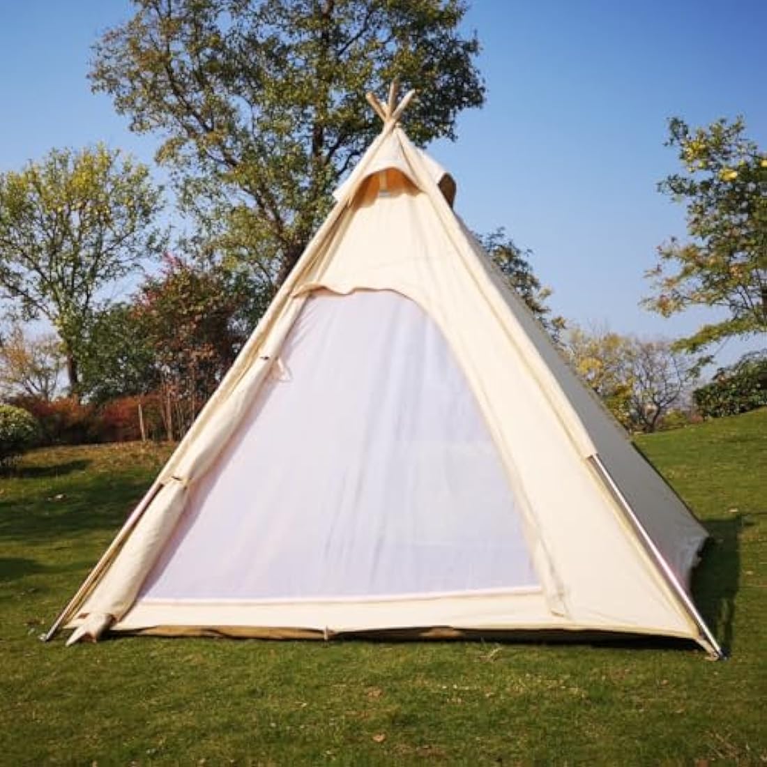 Outdoor 2M Canvas Camping Pyramid Tipi Tent Adult Indian Teepee Tent for 2~3 Person