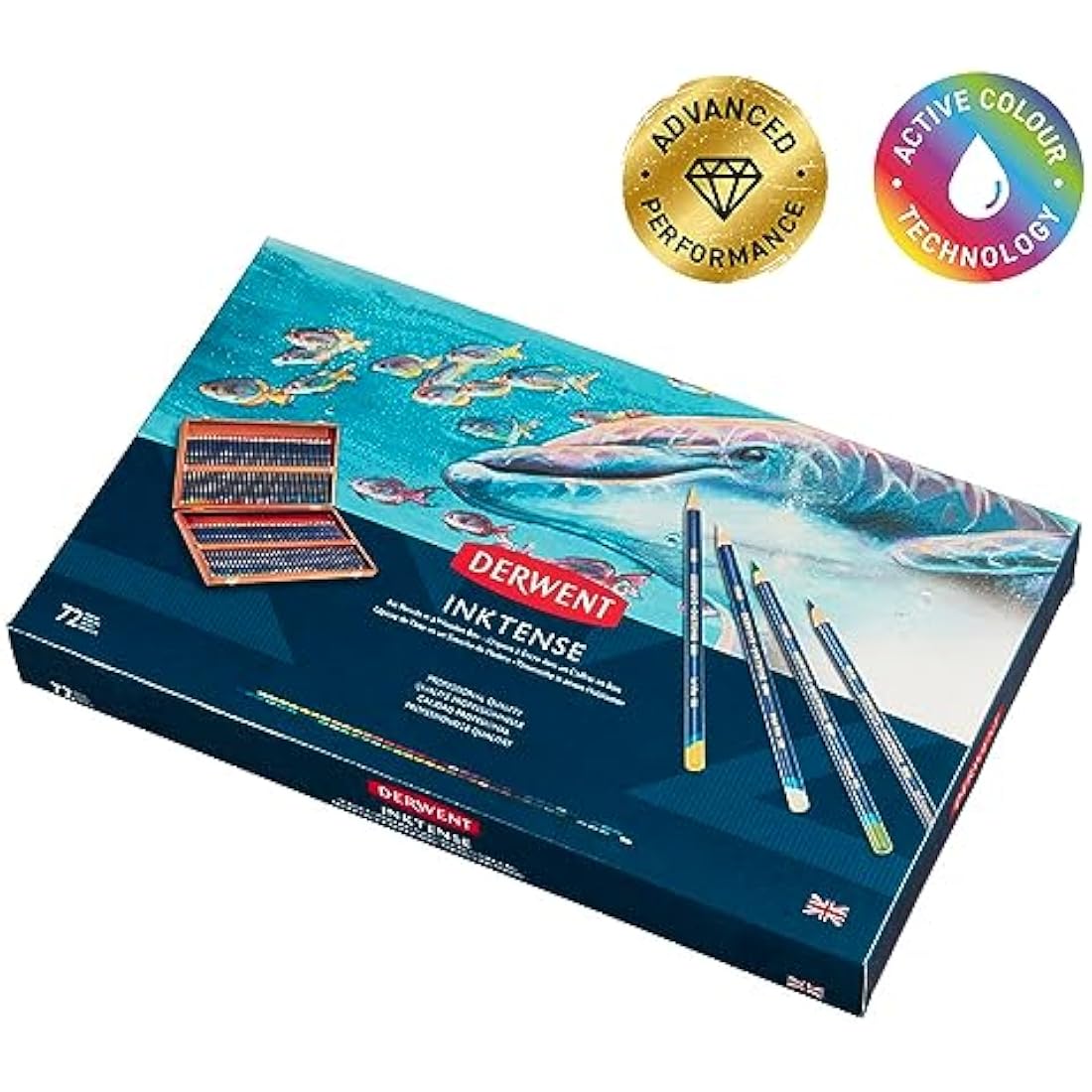 Derwent Inktense Permanent Watercolour Pencils, Set of 72 in a Wooden Gift Box, 4mm Premium Core, Water-Soluble, Ideal for Colouring, Painting and Crafting, Professional Quality (2301844)