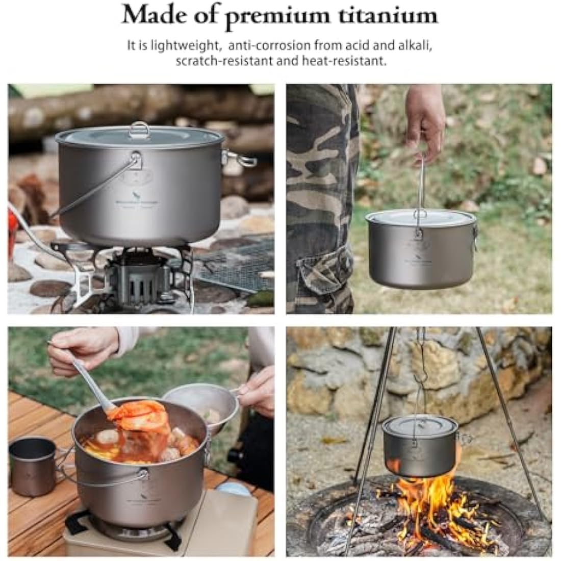 Boundless Voyage 2900ml Camping Pot Titanium Pot with Lid Folding Bail Handle Camping Hiking Picnic Ultralight Portable Cookware 2045C