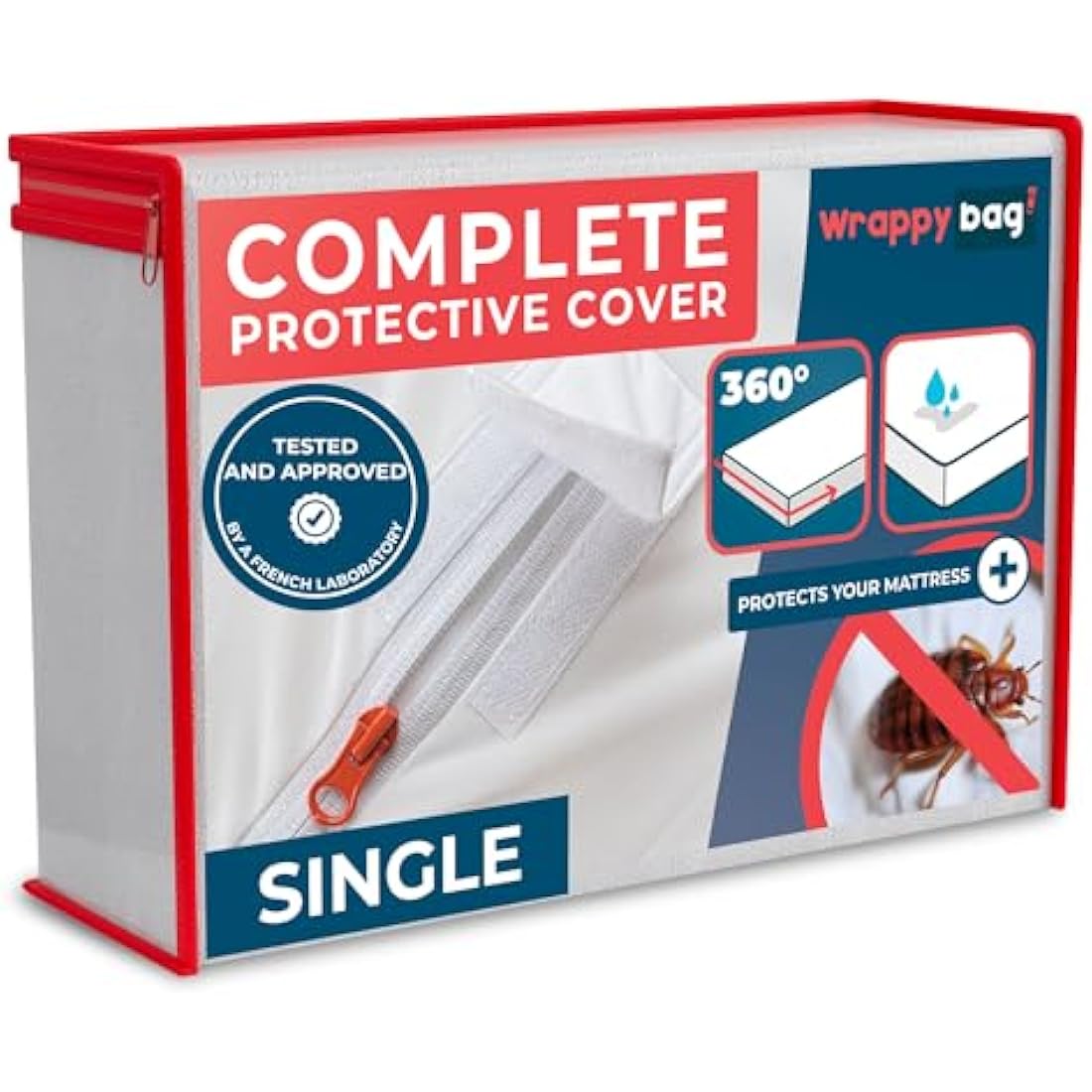 WRAPPYBAG Bed Bugs Mattress Protector - Mattress Cover - Zipped Mattress Protector - Waterproof - Cotton Surface - Single Size