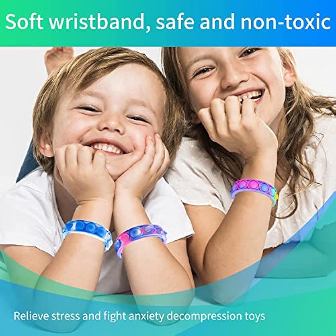 Amyang 90Pcs Pop Bracelet Fidget Toys,Bubble Bracelets,Stress Anxiety Relief Sensory Toys for Kids Adults ADHD ADD Autism,Classroom Exchange Gifts Party Favor Game Prizes