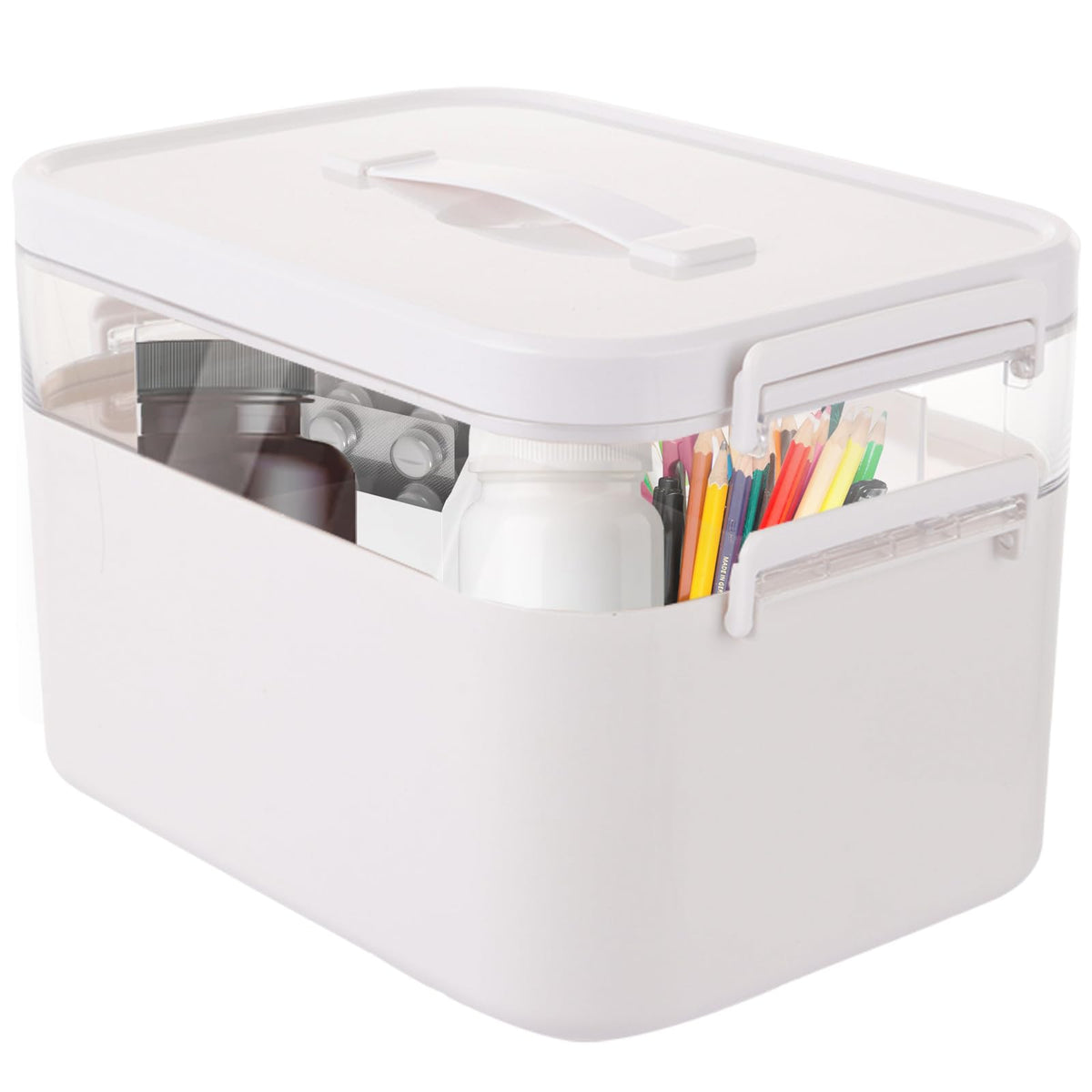 ASelected Medicine Storage Box Fold 2-Layer First Aid Box Household Medicine Cabinet Box With Mini 3 Compartment, Portable with Lid Organiser for Home
