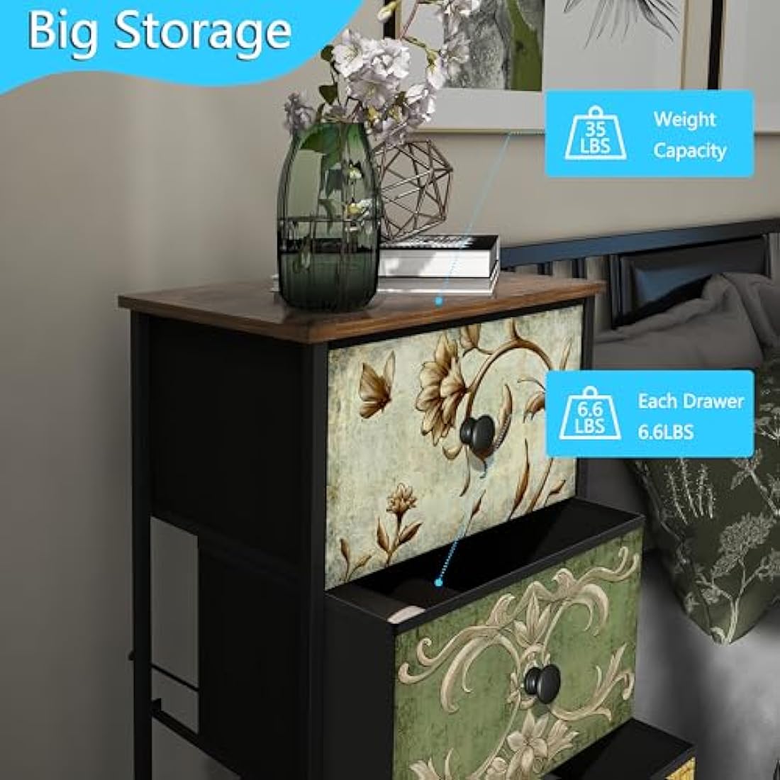 VEDECASA Narrow Tall Chest of Drawers 5 Fabric Drawer Dresser for Bedroom Slim Storage Tower Organizer Unit for Living Room Bedroom Closet Entryway Wood Board Sturdy Metal Frame Easy to Assemble