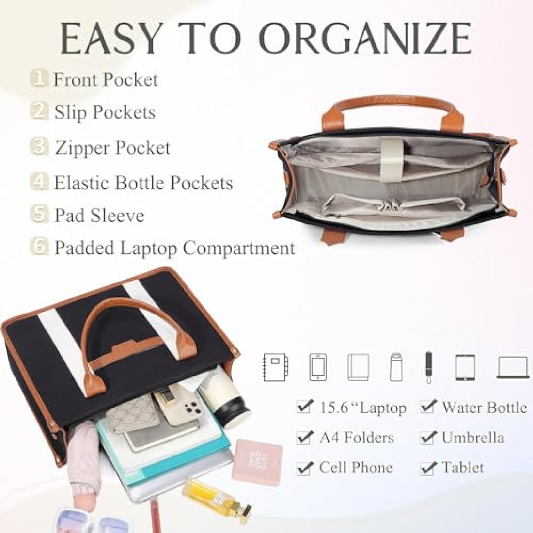 RAVUO Laptop Bag for Women, 15.6 Inch Large Canvas Tote Bag Ladies Teacher Purse and Handbag With Detachable Shoulder Strap