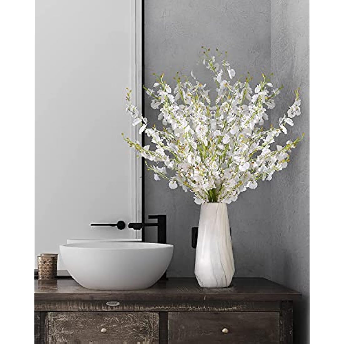 Kisflower 12Pcs Artificial Dancing Orchids Flowers - White Silk Gypsophila Cherry Blossom for Home Decoration