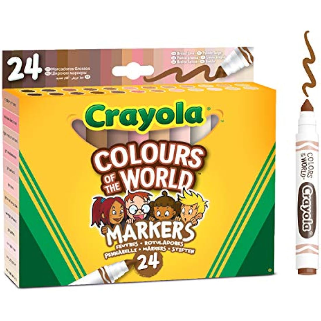 CRAYOLA Colours of the World Washable Markers - Assorted Colours (Pack of 24) | Colours That Represent Skin Tones from Around the World | Ideal for Kids Aged 3+