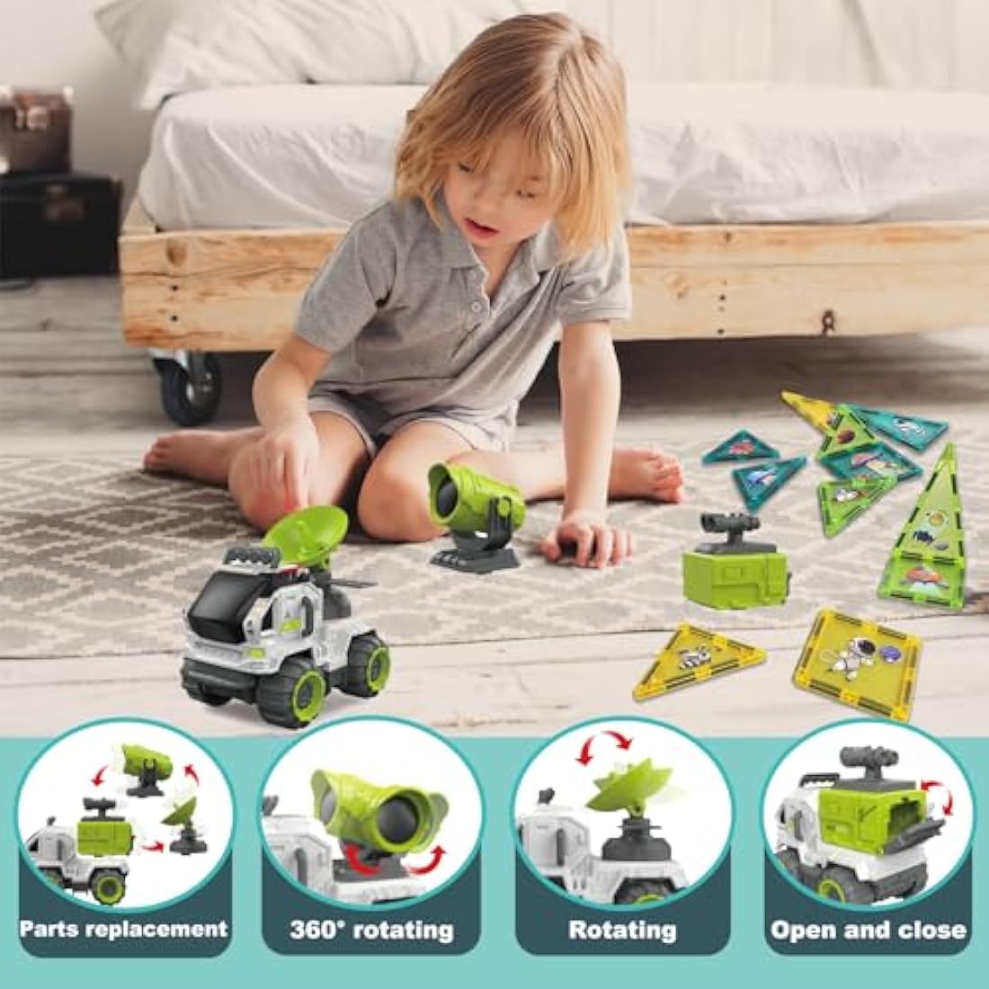 BUBUQE Magnetic Tiles Building Block Set Magnet Tiles Educational Toy Space Adventure Learning Construction Magnetic Toys Set Birthday Gift for Boys Girls Kids Age 3 4 5 6 7 8
