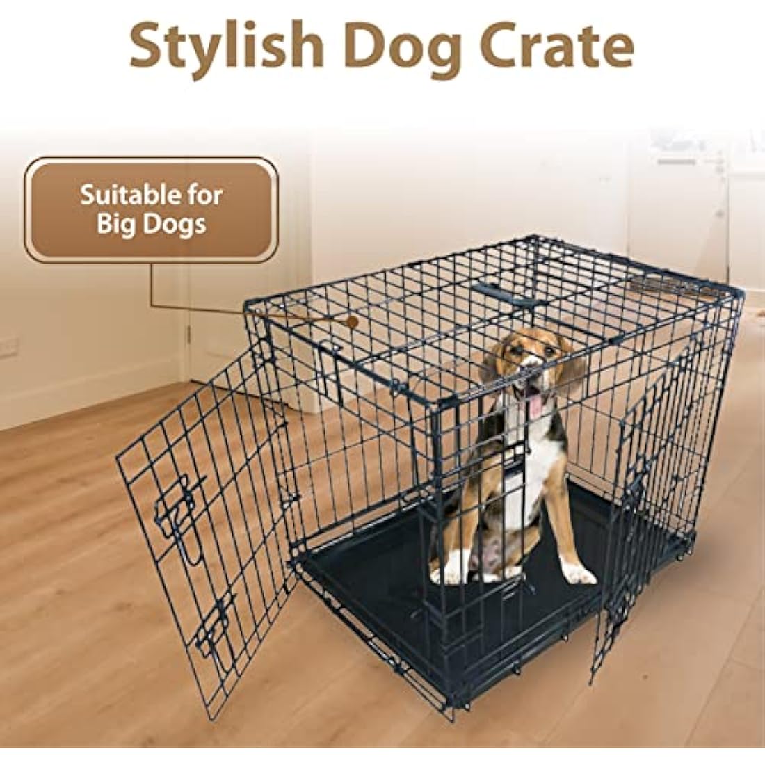 Ellie-Bo Black Standard Small 24-inch Folding 2-Door Dog Cage/Crate with Metal Tray