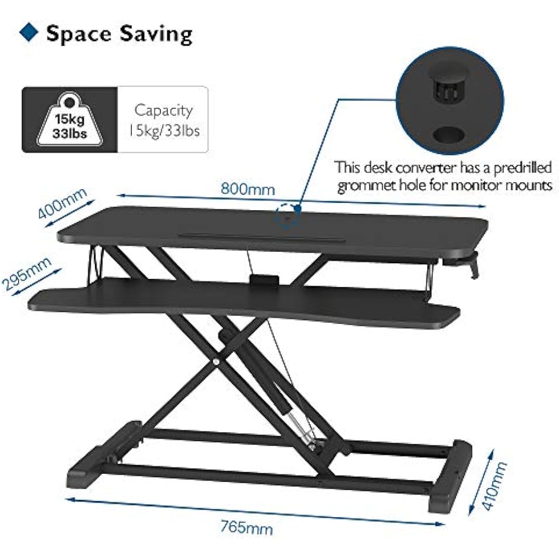 BONTEC Standing Desk Converter, 32in/80cm Height-Adjustable Dual Tier Workstation, Ergonomic Sit-Stand Desk Converter for PC Laptop Keyboard, Monitor Stand Compatible, Up to 15kg, Home Office (Black)