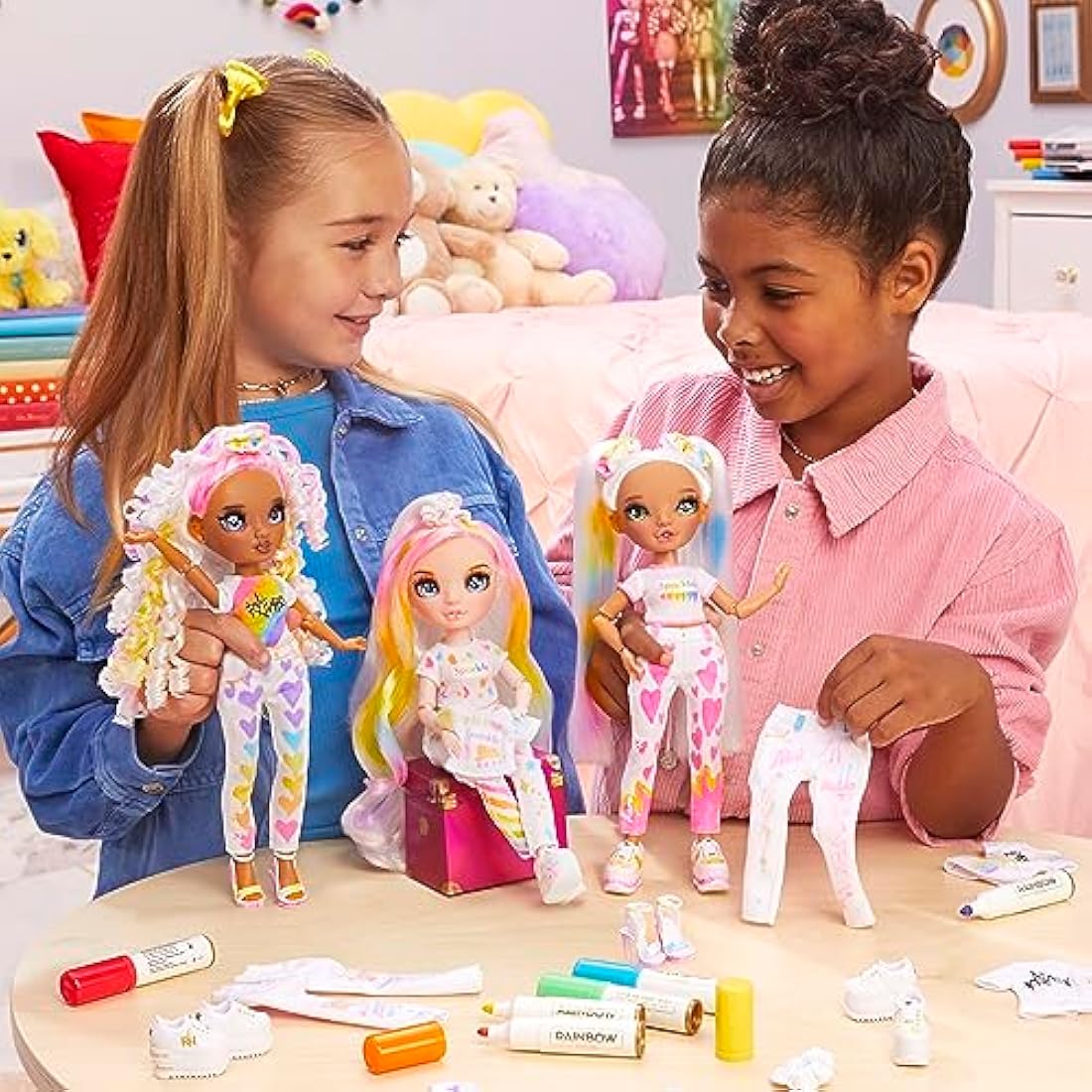 Rainbow High Colour & Create Fashion DIY Doll - Blue Eyes, Straight Hair, Bonus Top & Shoes, and Washable Rainbow Markers - Colour, Create, Play, Rinse, Repeat - For Kids 4-12 Years Old & Collectors