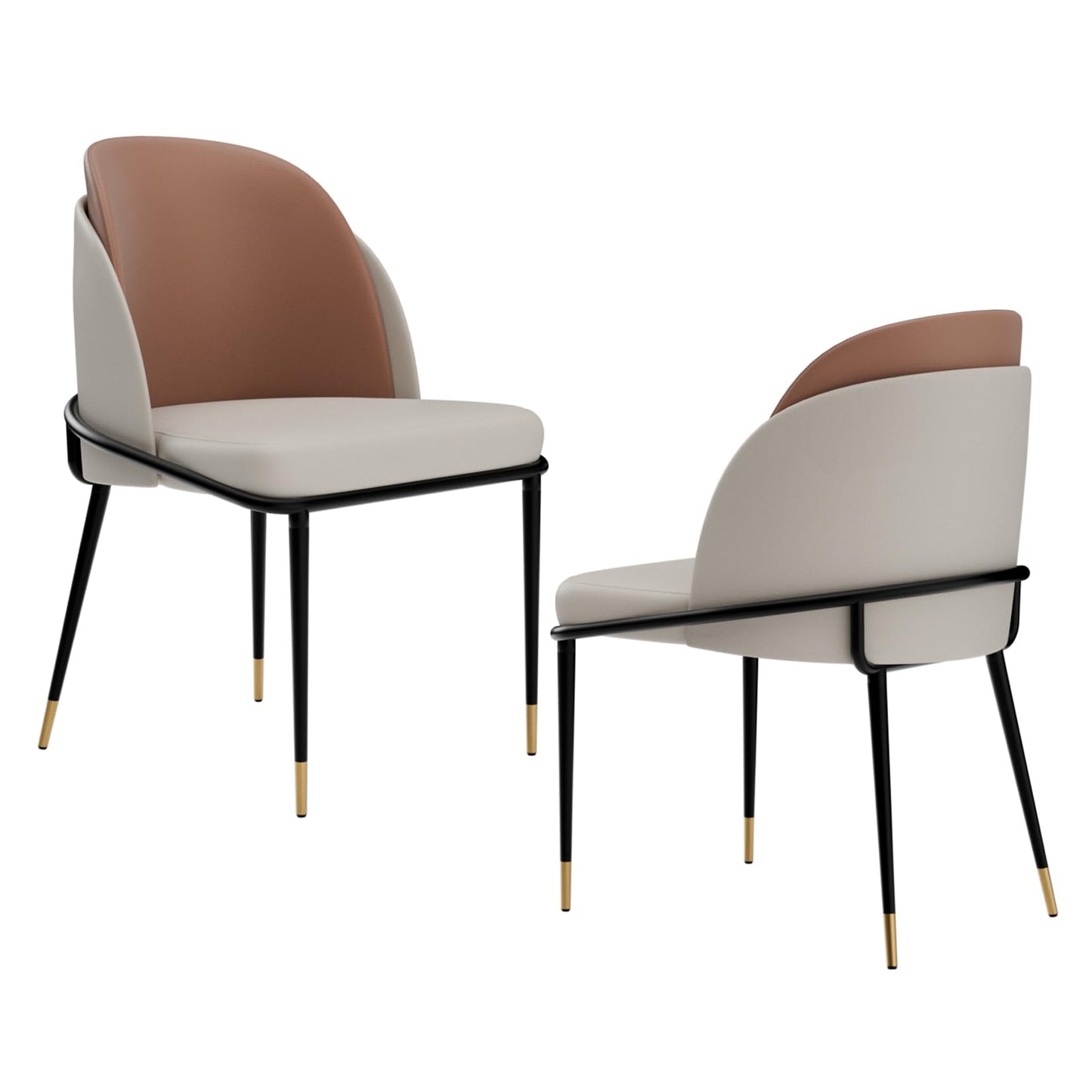 FATIVO Leather Dining Chairs Set of 2 : Luxury Faux Leather Dining Room Chair Double Colors Thick Spacious Seat Upholstered Armless Chair with Black