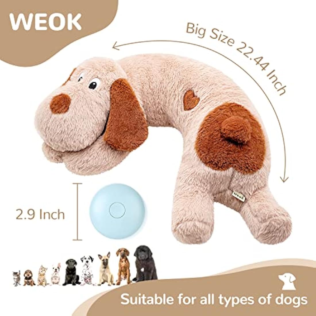 WEOK Heartbeat toy for Puppy, Puppy Toys for Dogs Anxiety Relief Behavioral Aid, Dog Plush Toy with Heartbeat for Dogs Cats Pets Separation Anxiety Calming