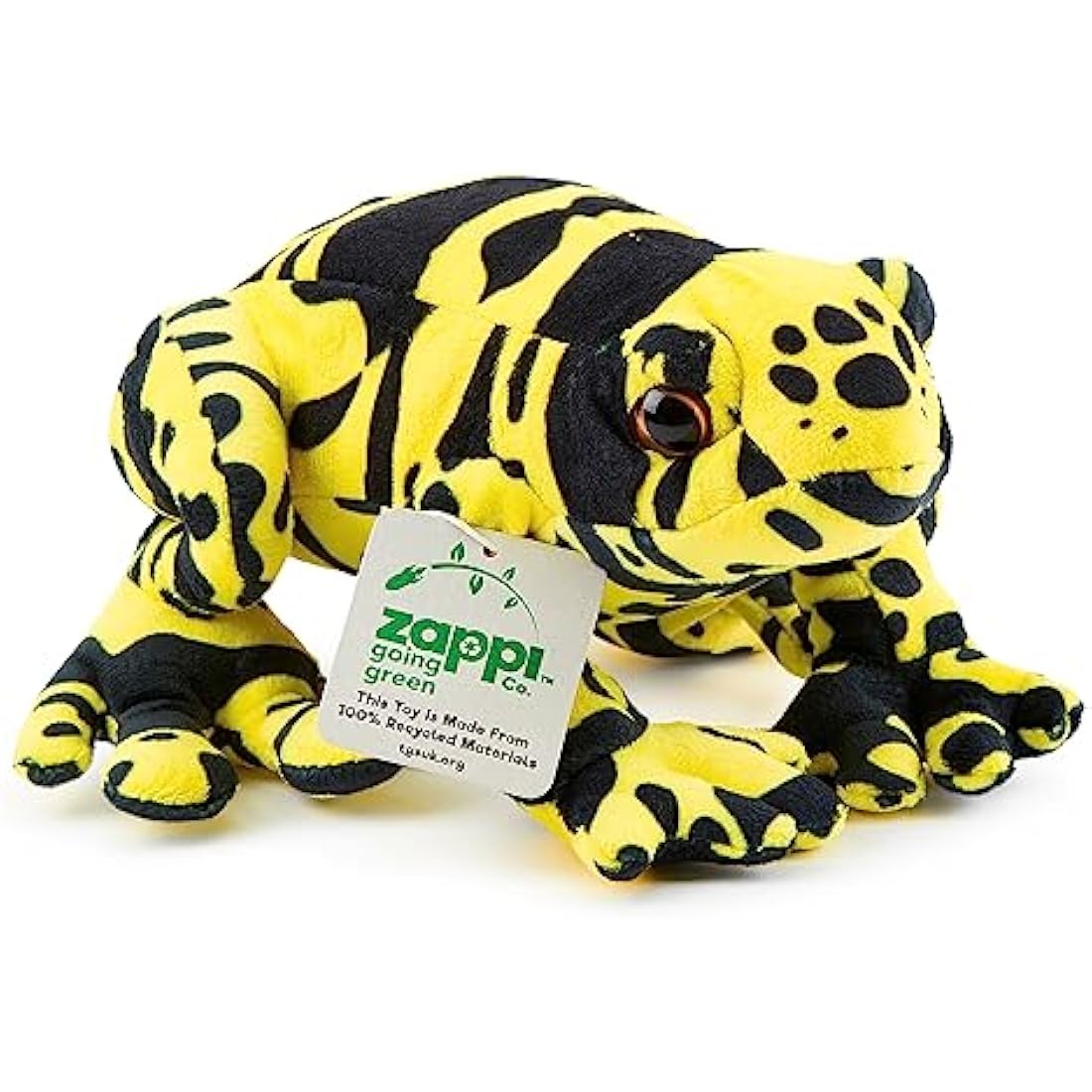 Zappi Co 100% Recycled Plush Poison Dart Frog Yellow/Black Toy (21cm Length) Stuffed Soft Cuddly Eco Friendly Animals Collection for Newborns – Lifelike & Realistic