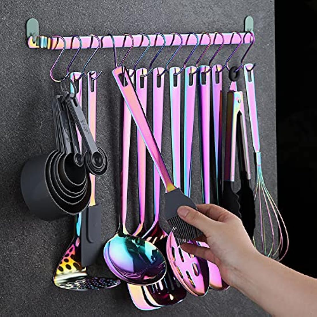 Rainbow Cooking Utensils Set,Kyraton Stainless Steel 37 Pieces Kitchen Utensils Set with Titanium Colorful Plating,Kitchen Gadgets Cookware, Kitchen Tool Set with Utensil Holder, Dishwasher Safe