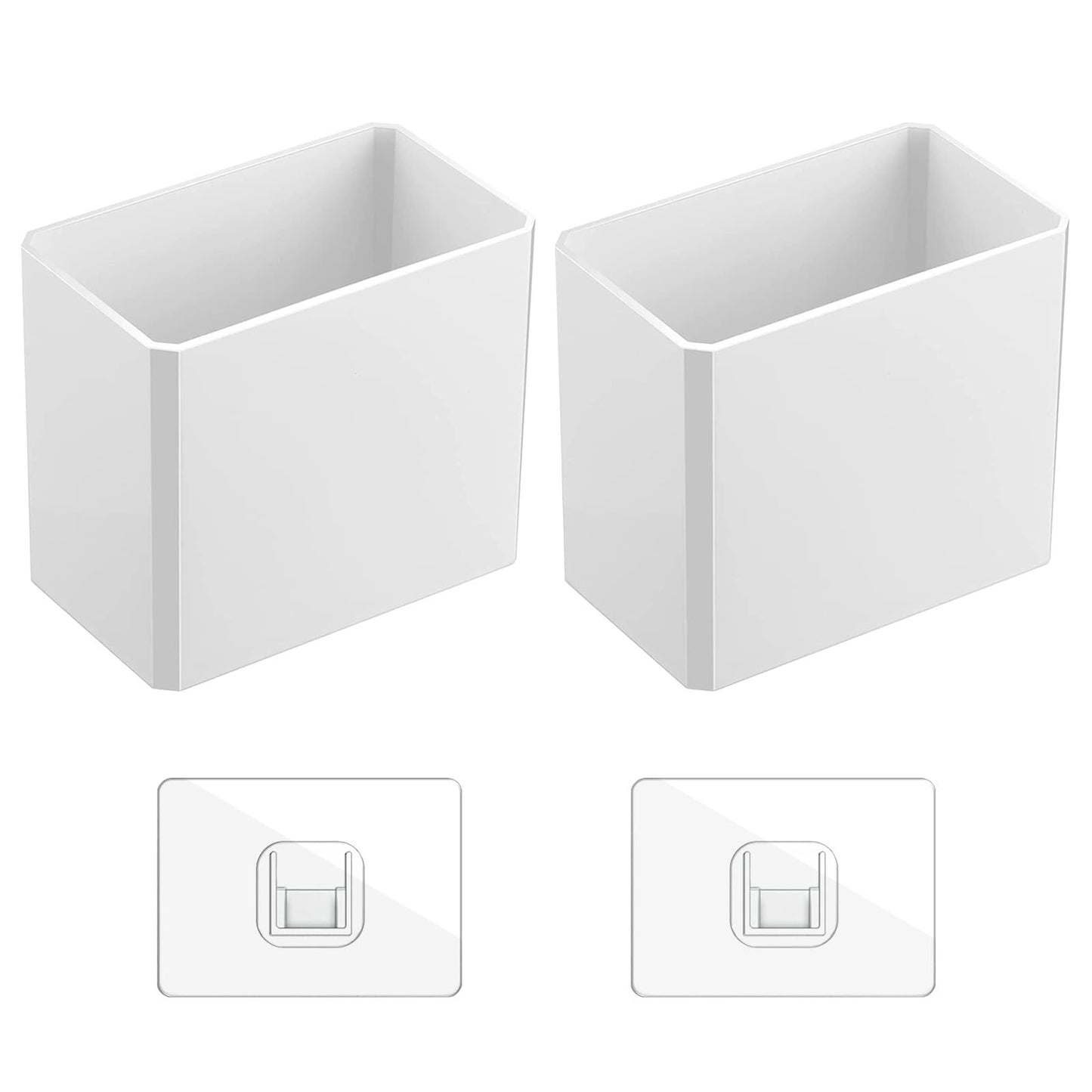 DearCal 2 PCS Wall Mounted Storage Boxes, Self-adhesive Plastic Holders, No Drilling Hanging Storage Containers Makeup Organizer Shelf for Bathroom