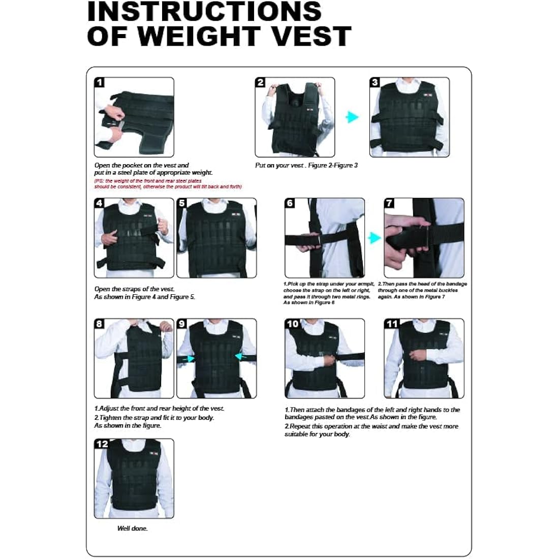 Adjustable Weighted Vest 44LB Workout Weight Vest Training Fitness Weighted Jacket for Man Woman (Included 96 Steel Plates Weights)