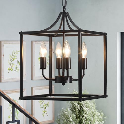 Qcyuui Industrial Metal Chandelier Elegant Black Chandeliers Ceiling Lights for Living Room Lantern Style Hanging Pendant Light Fitting