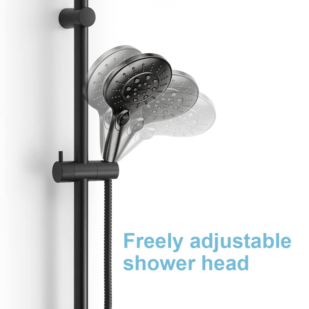 OFFO Shower Riser Rail, 100cm Wall Mounted Shower Rail Adjustable Distance 60 to 98cm with Handheld Shower Head Holder Replacement for Shower, Matte