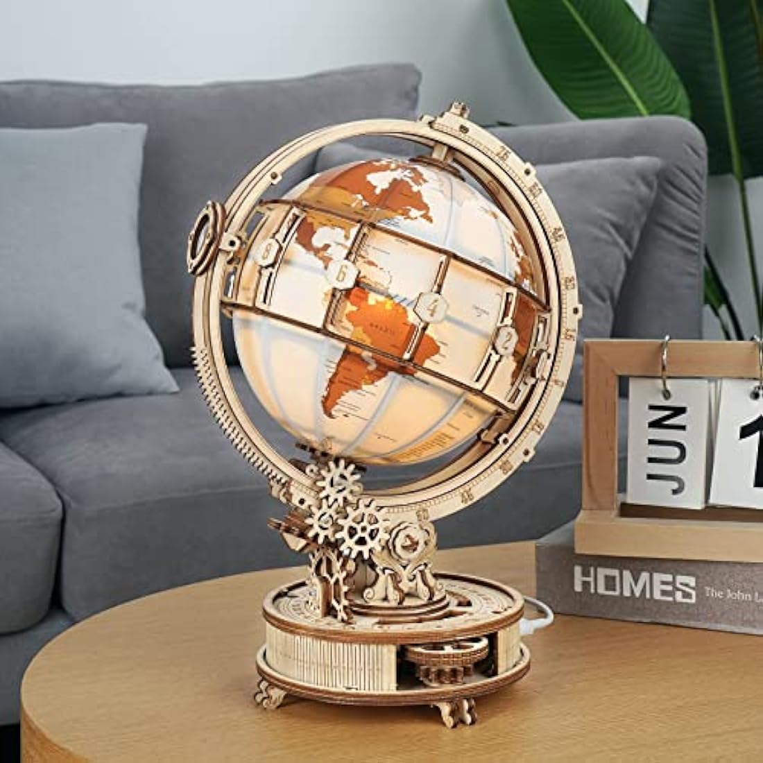 ROBOTIME 3D Puzzle Wooden Luminous Globe, Model Kits for Adult to Build, Mechanical Building Construction Jigsaw Craft, Ideal Festival Gift Sets