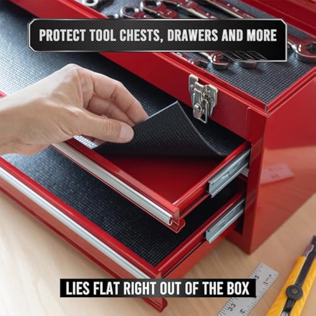 Precision Defined Professional Grade Tool Box Liner, 61 cm x 3.0 m, Black | Tool Box Drawer Liner, Shelf Liner Non Slip Mat, Thick Cabinet Shelf Liner, Toolbox Drawer Liner