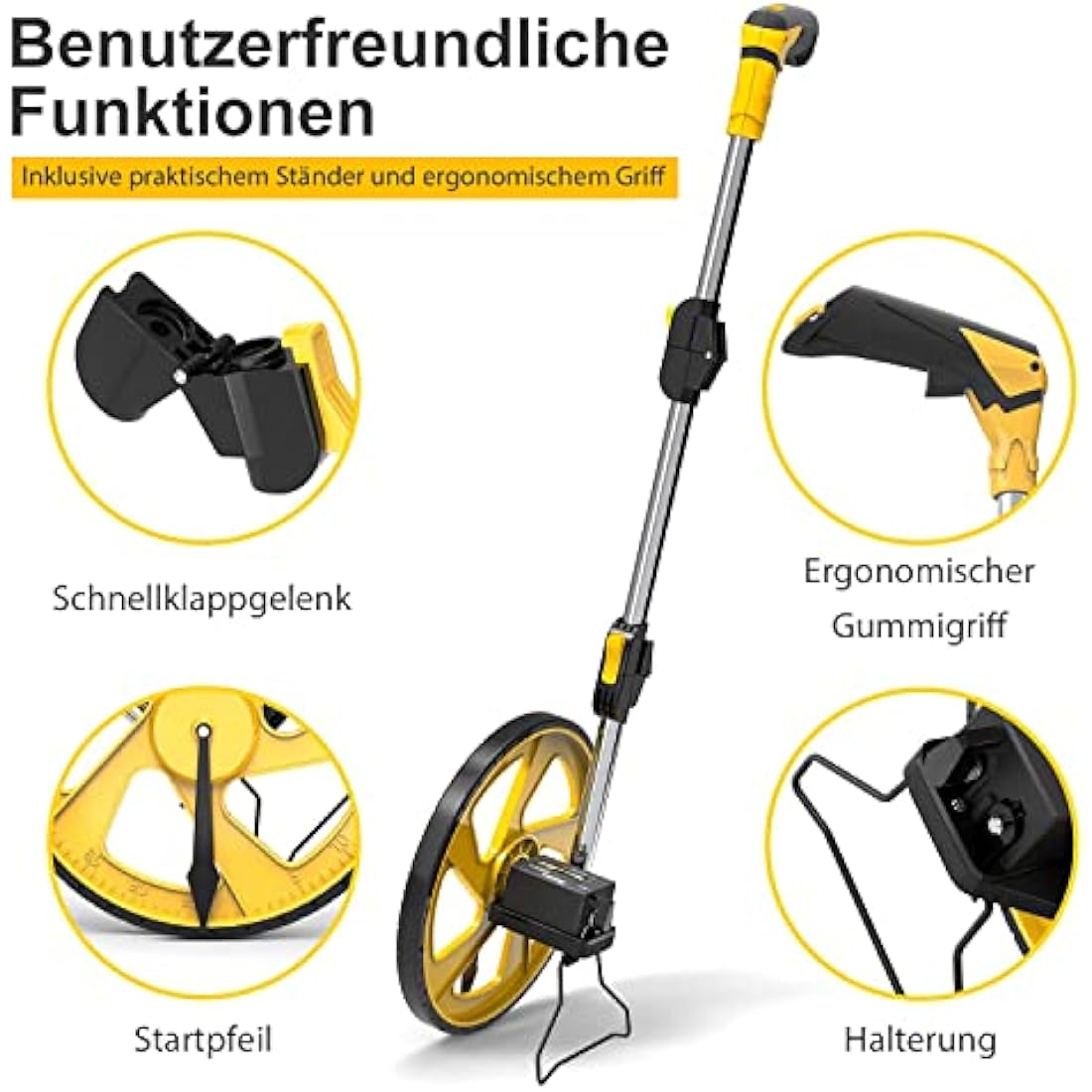 Zozen Measuring/Trundle Wheel in meters-3-Piece, Foldable | Metric Units [Up to 9,999.9m], Rolling Measurement with Carrying Backbag, One Key to Reset/Kickstand to Keep Stand | Starting Point Arrow.