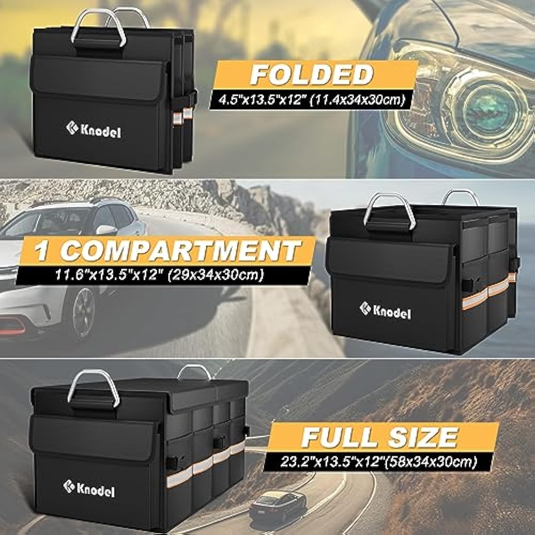 Knodel Car Boot Organiser, Heavy Duty Car Boot Storage with Foldable Cover, Collapsible Car Boot Tidy, Non-Slip Tidy Boot Bag for All Vehicles (Medium, Black)