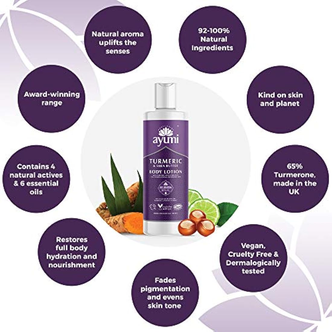 Ayumi Turmeric Body Lotion | Brightening Body Moisturiser for Dry Skin | Hydrating Body Lotion for Dull Skin | Shea Butter Body Cream for Damaged Skin | Body Moisturiser for Women & Men | 3 x 250 ml