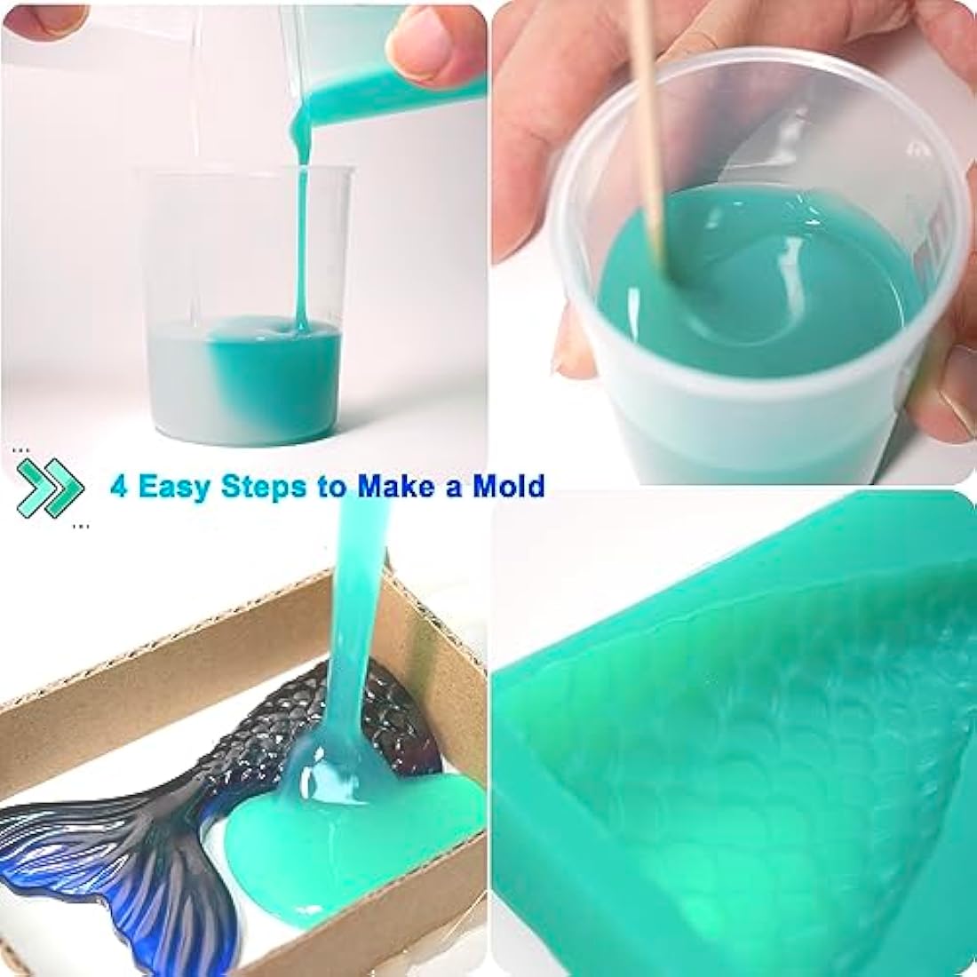 BBDINO Super Elastic Silicone Mould Making Kit, 600g Liquid Platinum Silicone 1:1 Mixing, Ideal for Casting Moulds of Resin | Plaster | Wax etc. Jade Green