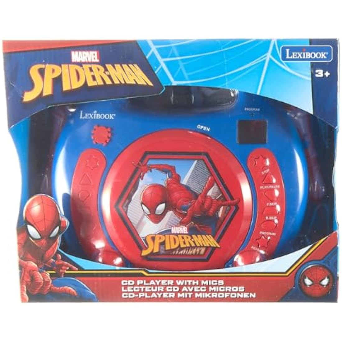 Lexibook, Spider-Man, Portable CD player with Microphones, Music Player, Repeat and Programming, Karaoke, Headphones jack, Blue/red, RCDK100SP